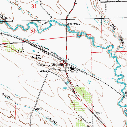 Topographic Map of Cowley Siding, WY