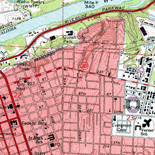 Topographic Map of Audubon Place Historic District, AL