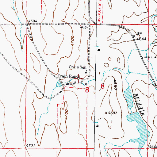 Topographic Map of Crain Ranch, WY