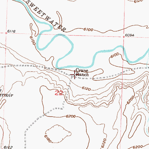 Topographic Map of Crane Ranch, WY