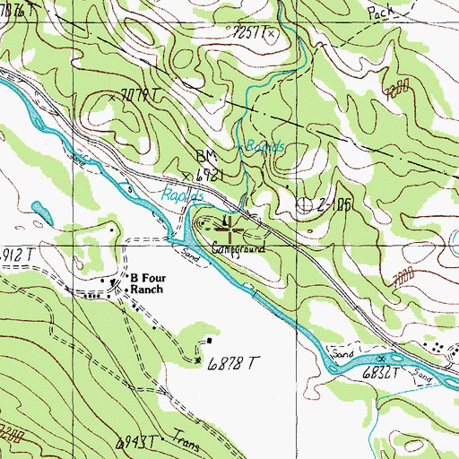 Topographic Map of Crazy Creek Campground, WY