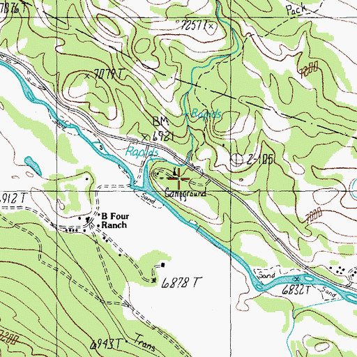 Topographic Map of Crazy Creek Campground, WY
