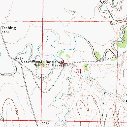 Topographic Map of Crazy Woman Battlefield Historical Mark, WY