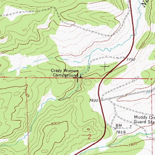 Topographic Map of Crazy Woman Campground, WY