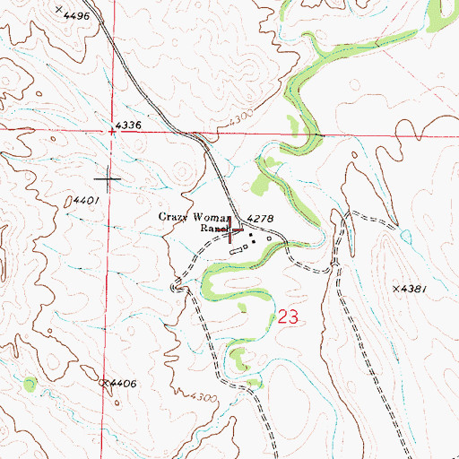 Topographic Map of Crazy Woman Ranch, WY