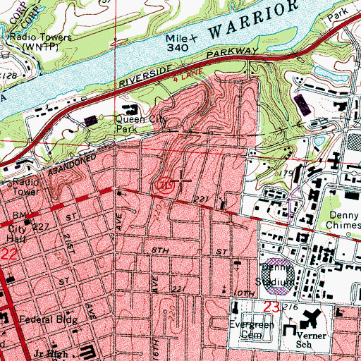 Topographic Map of Caplewood Drive Historic District, AL