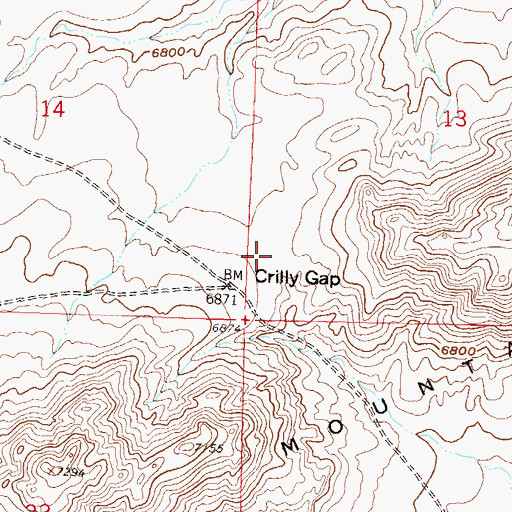 Topographic Map of Crilly Gap, WY