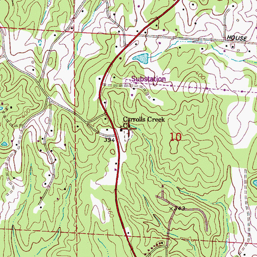 Topographic Map of Carrolls Creek Cemetery, AL