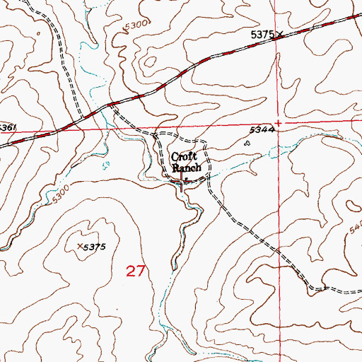 Topographic Map of Croft Ranch, WY