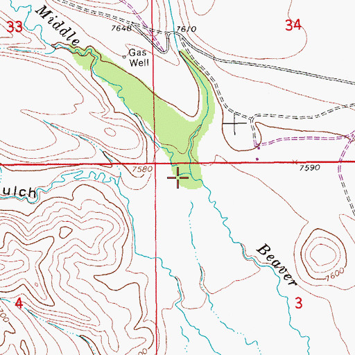 Topographic Map of Crooked Creek, WY