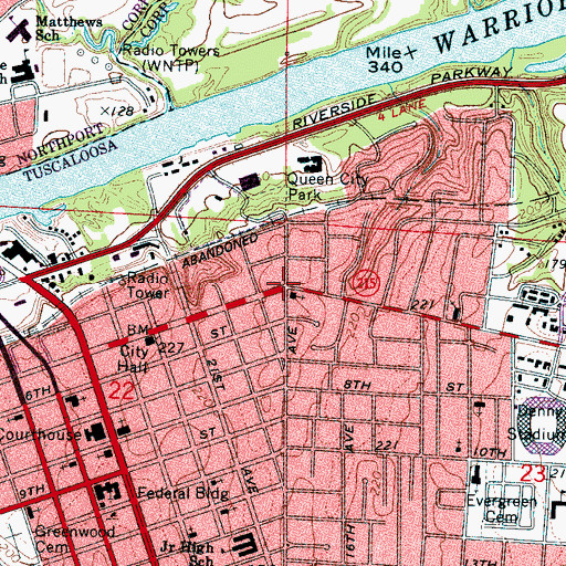 Topographic Map of Druid City Historic District, AL
