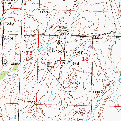 Topographic Map of Crooks Gap Oil Field, WY