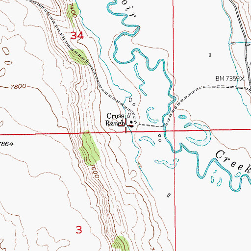 Topographic Map of Cross Ranch, WY