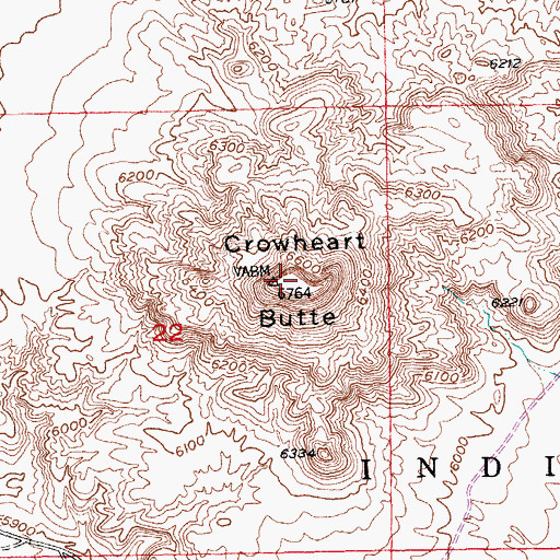 Topographic Map of Crowheart Butte, WY