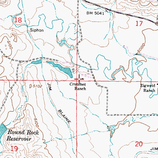 Topographic Map of Crutchet Ranch, WY