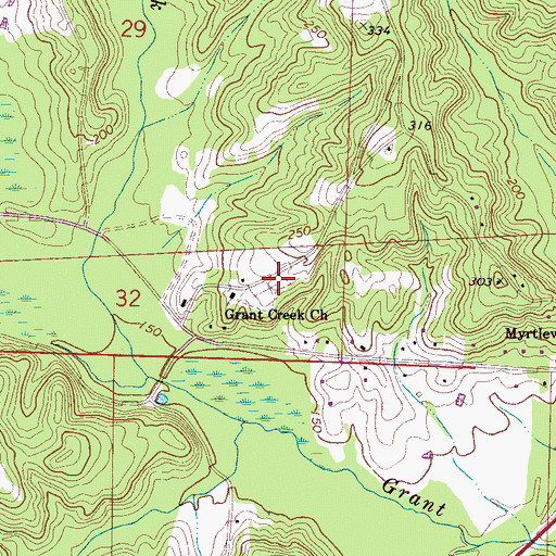 Topographic Map of Grants Creek Cemetery, AL