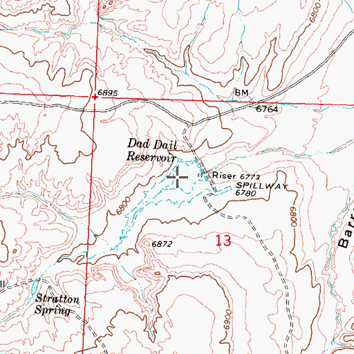 Topographic Map of Dad Dail Reservoir, WY