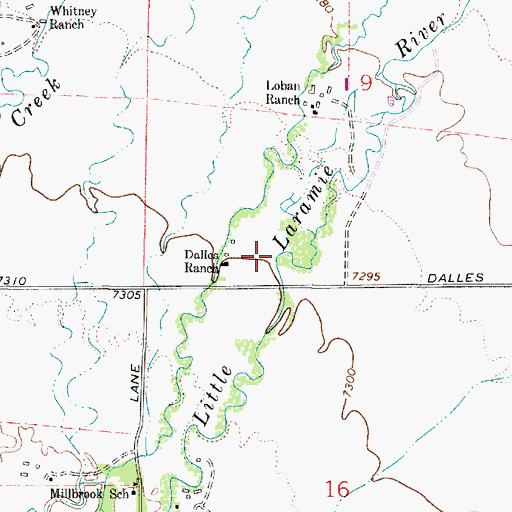 Topographic Map of Dalles Ranch, WY