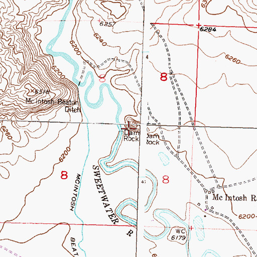 Topographic Map of Dam Rock, WY