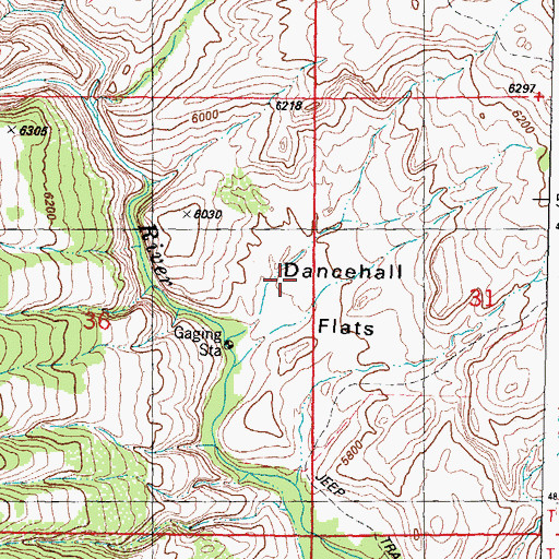 Topographic Map of Dancehall Flats, WY