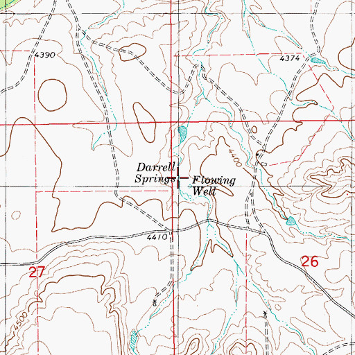 Topographic Map of Darrell Springs, WY