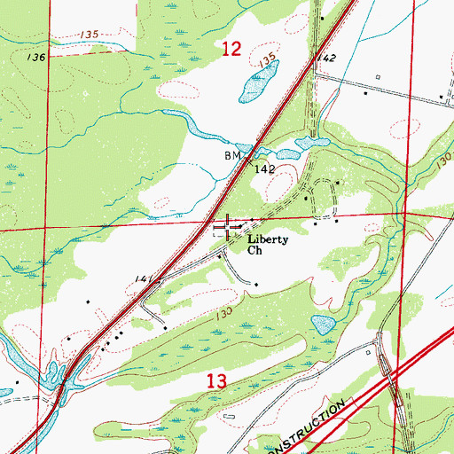 Topographic Map of Liberty Cemetery, AL