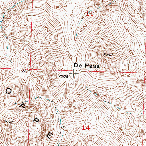Topographic Map of De Pass, WY