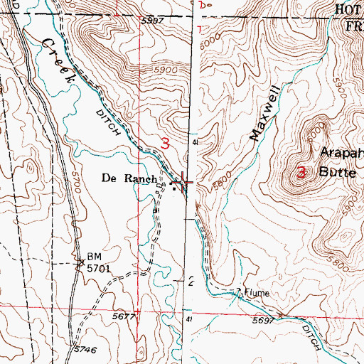 Topographic Map of De Ranch, WY