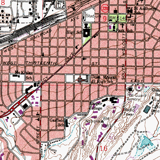 Topographic Map of Dean Morgan Junior High School, WY