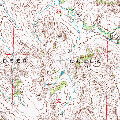 Topographic Map of Deer Creek Breaks, WY