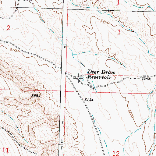 Topographic Map of Deer Draw Reservoir, WY