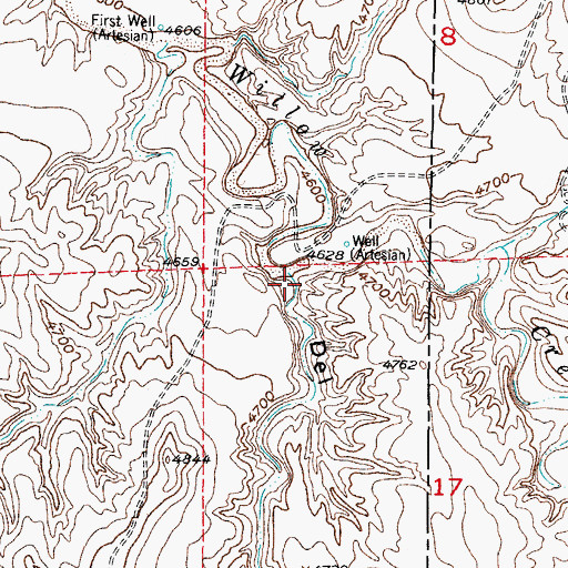 Topographic Map of Del Gulch, WY