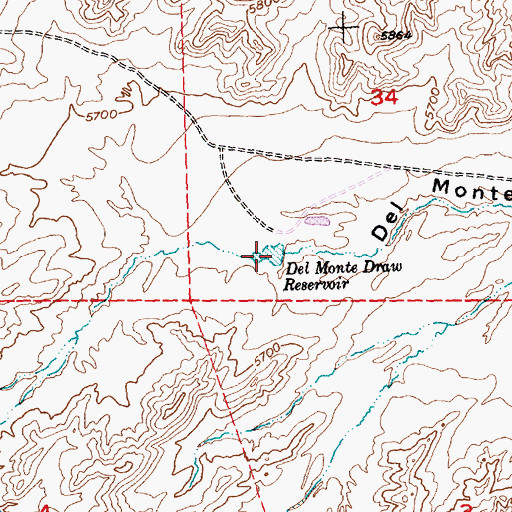 Topographic Map of Del Monte Draw Reservoir, WY