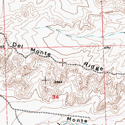 Topographic Map of Del Monte Ridge, WY