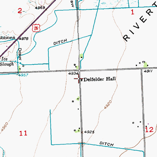Topographic Map of Delfelder Hall, WY
