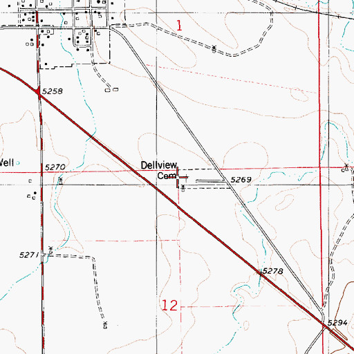Topographic Map of Dellview Cemetery, WY