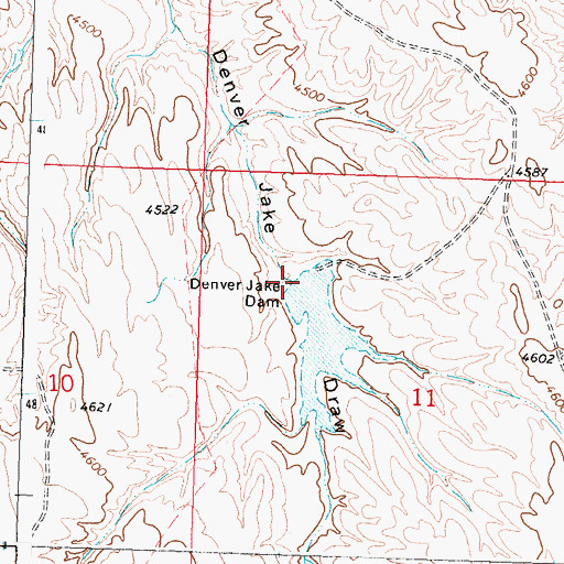 Topographic Map of Denver Jake Dam, WY
