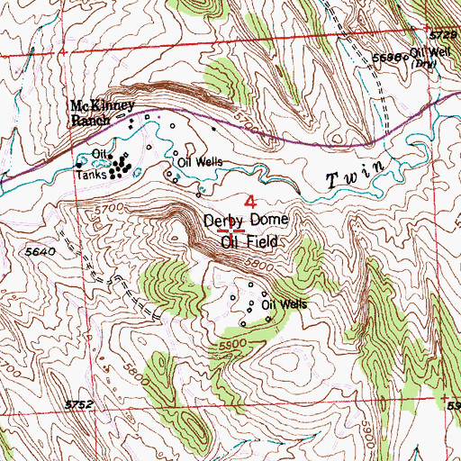 Topographic Map of Derby Dome Oil Field, WY