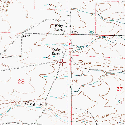 Topographic Map of Derby Ranch, WY