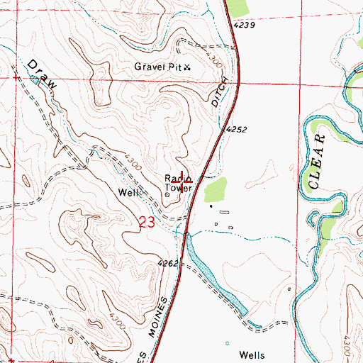 Topographic Map of Des Moines Ditch, WY
