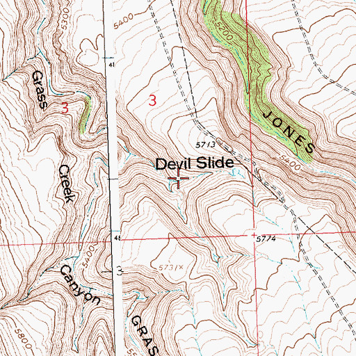 Topographic Map of Devil Slide, WY