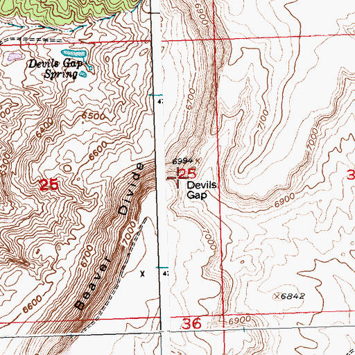 Topographic Map of Devils Gap, WY