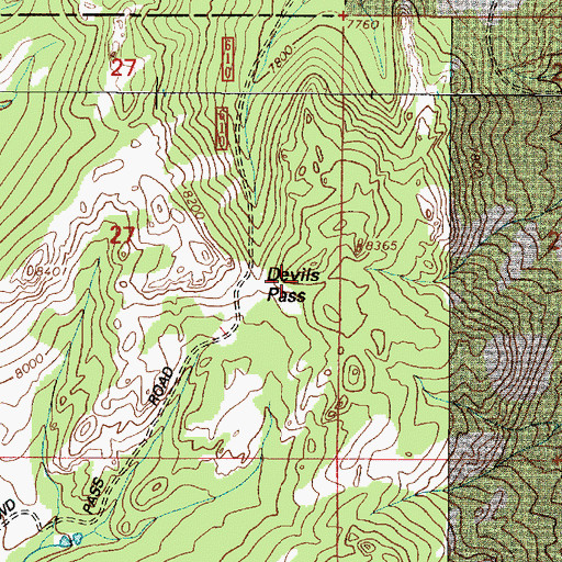 Topographic Map of Devils Pass, WY