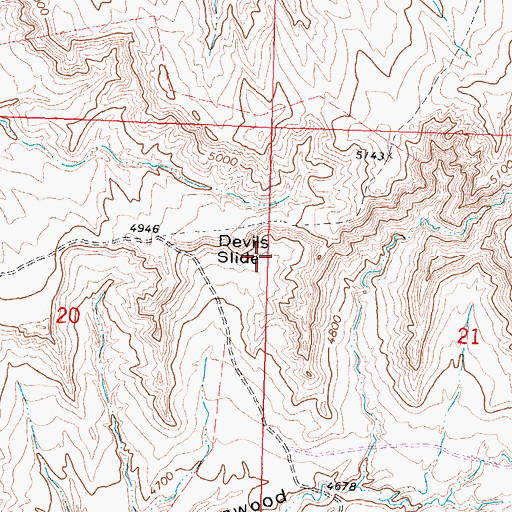 Topographic Map of Devils Slide, WY