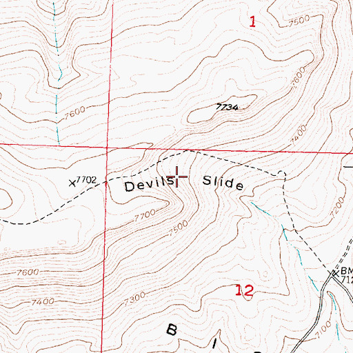 Topographic Map of Devils Slide, WY