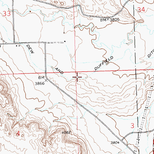 Topographic Map of Dew and Duffield Ditch, WY