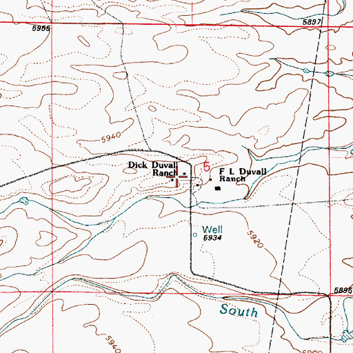 Topographic Map of Dick Duvall Ranch, WY