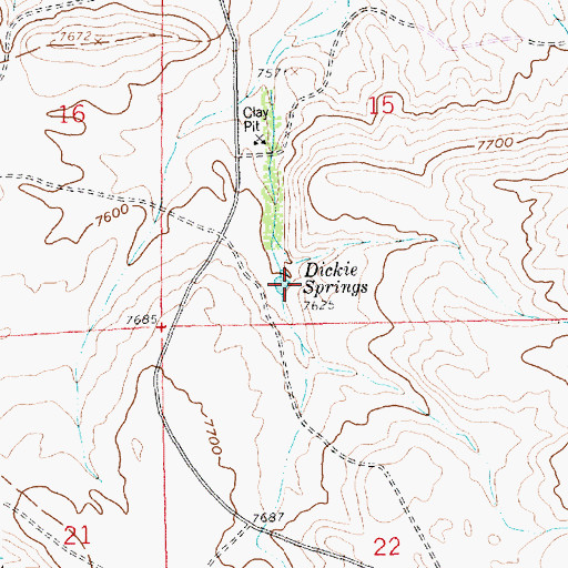 Topographic Map of Dickie Springs, WY