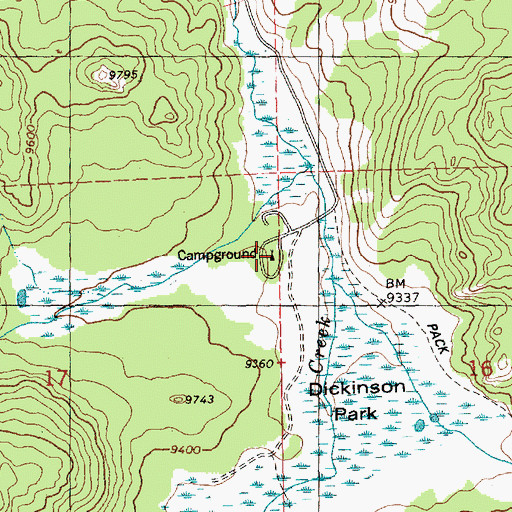Topographic Map of Dickinson Creek Campground, WY