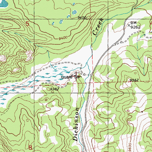 Topographic Map of Dickinson Park Guard Station, WY